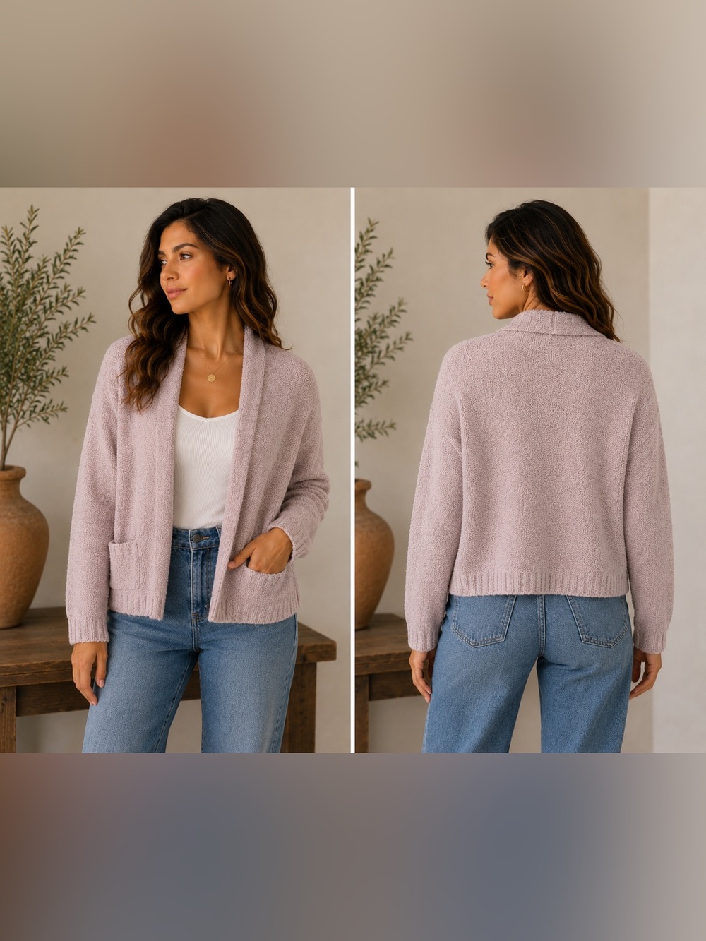 Eileen Fisher Organic Cotton Open Front Cardigan Sweater XS Beige